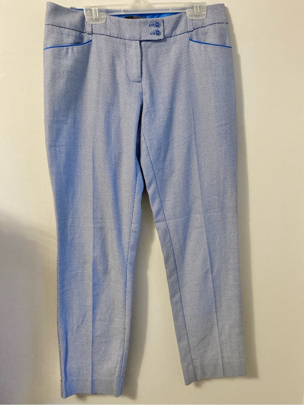 The Limited Blue White Geometric Patterned Skinny Leg Pants Size 0 100% Cotton